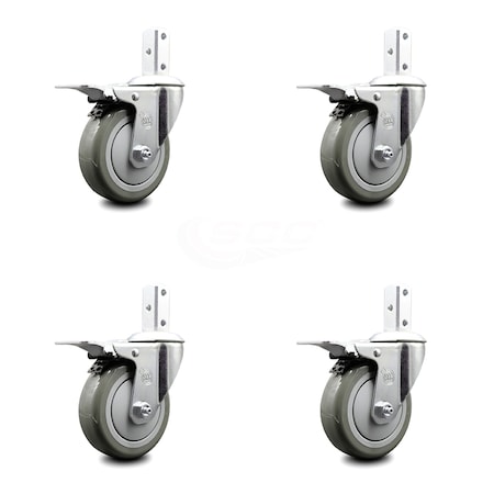 Service Caster 4 Inch Gray Poly Wheel Swivel 7/8 Inch Square Stem Caster Set Total Lock Brake SCC-SQTTL20S414-PPUB-GRY-78-4